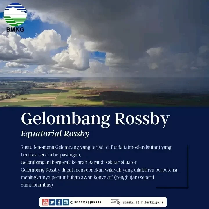 Awan gelap di atas lanskap pedesaan, menandakan fenomena Gelombang Rossby.