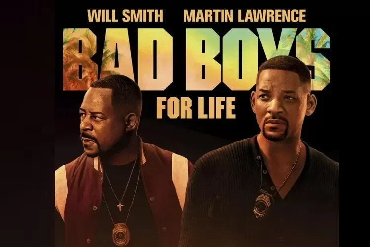 Poster film Bad Boys for Life menampilkan Will Smith dan Martin Lawrence dengan latar belakang tropis.