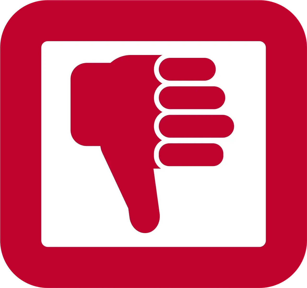 Ikon jempol ke bawah berwarna merah dalam kotak putih, menunjukkan ketidaksetujuan atau penolakan.