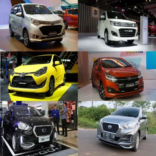 Koleksi mobil Low Cost Green Car (LCGC) berbagai merek dan warna yang dipamerkan.