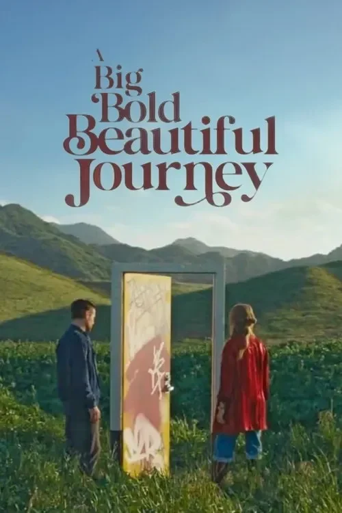 Poster film "A Big Bold Beautiful Journey" menampilkan dua orang di depan pintu terbuka dengan latar pegunungan.