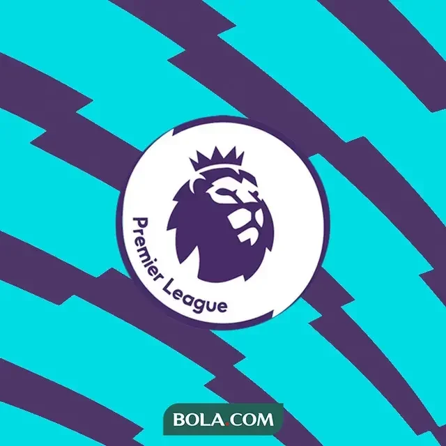 Logo Premier League dengan latar belakang garis biru dan ungu petir.