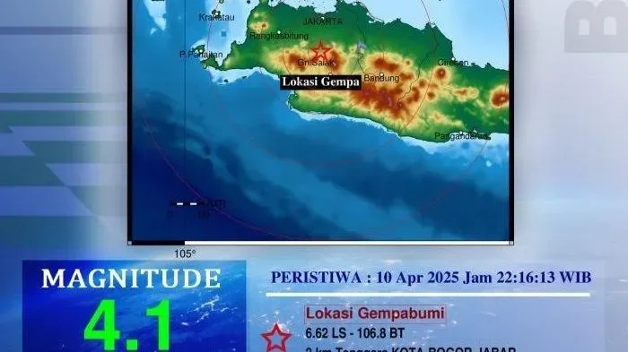 Peta dan informasi BMKG menunjukkan lokasi serta magnitudo suatu peristiwa gempa bumi.