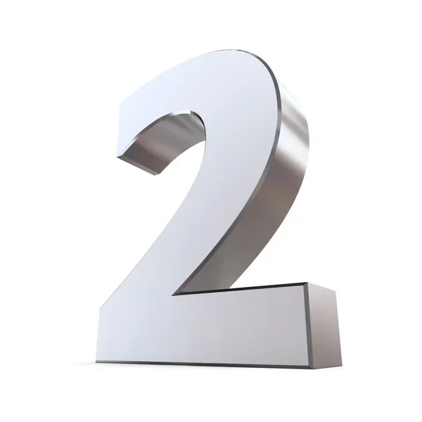 Angka metalik mengkilap dua di latar belakang putih.