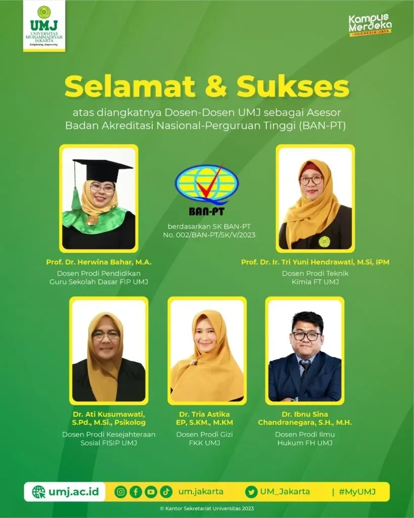 Dosen UMJ dilantik sebagai Asesor BAN-PT, sebuah pencapaian gemilang di dunia pendidikan tinggi Indonesia.