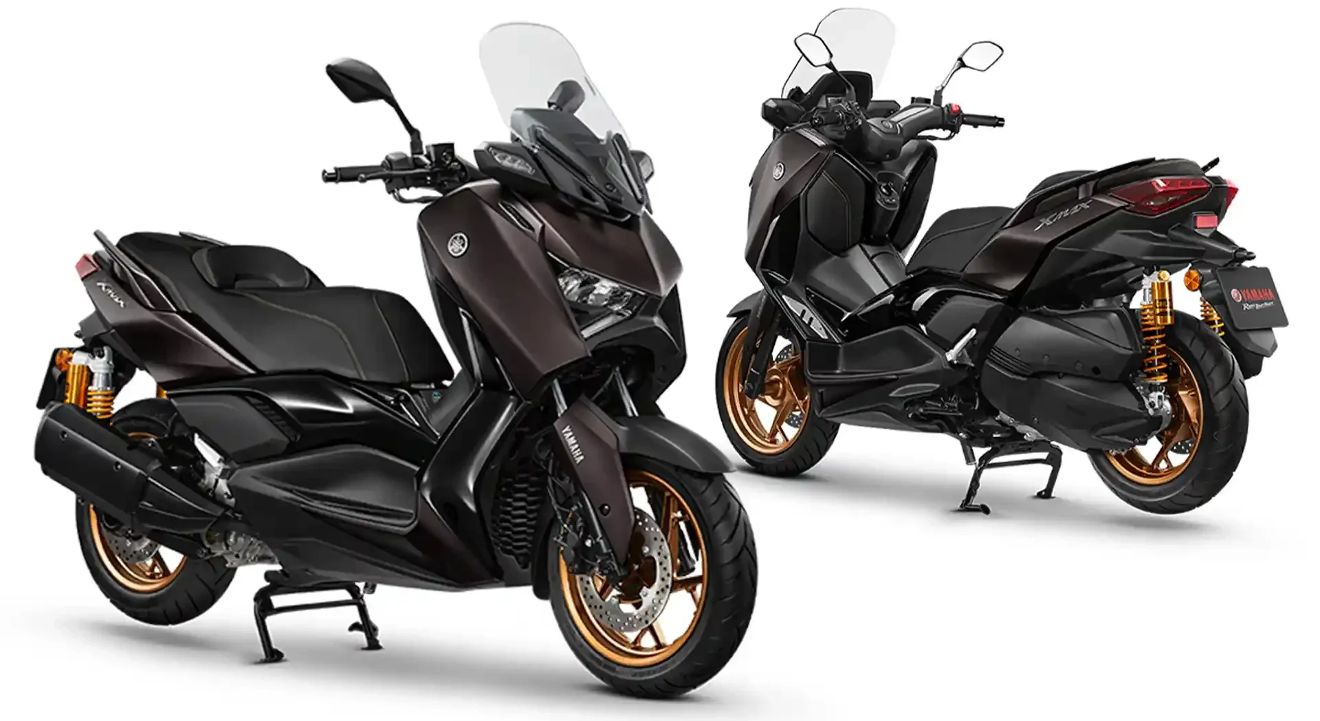 Dua skutik Yamaha Xmax warna cokelat gelap, kebanggaan YIMM dengan TKDN nyaris 100%.