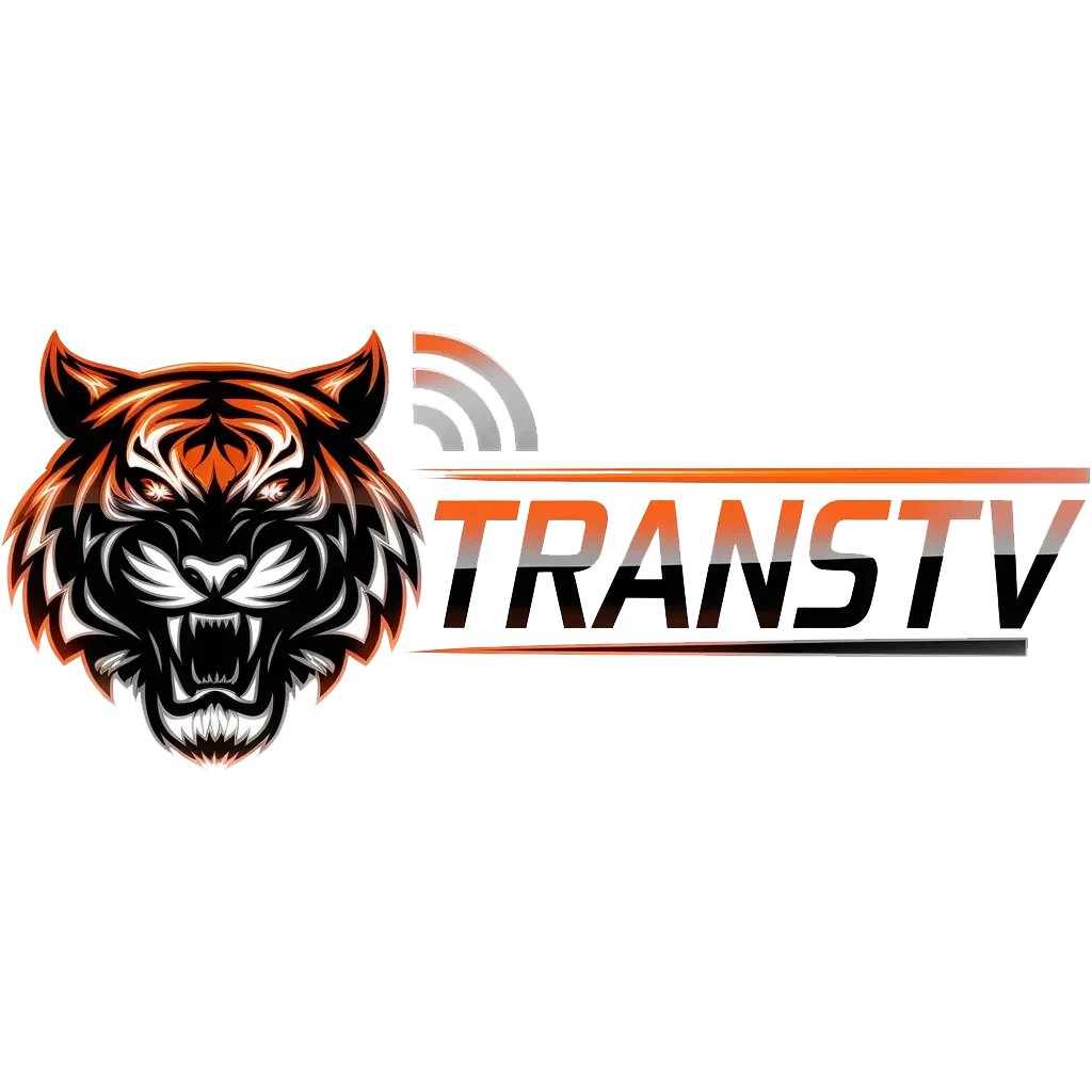 Logo Trans TV dengan kepala harimau dan tulisan oranye-hitam.