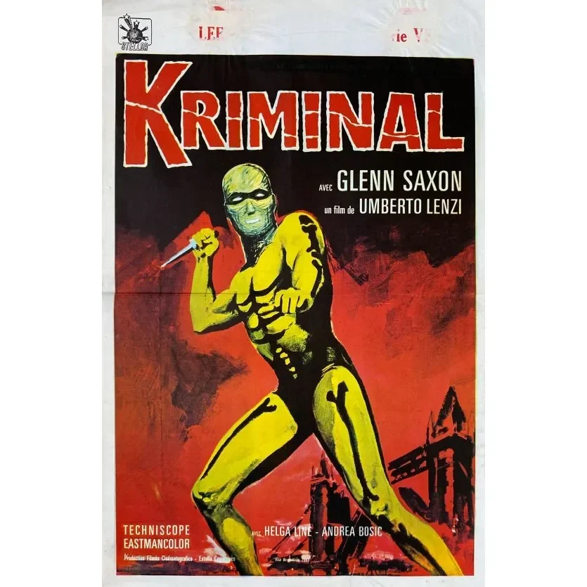 Poster film kriminal klasik dengan sosok bertopeng memegang pisau.