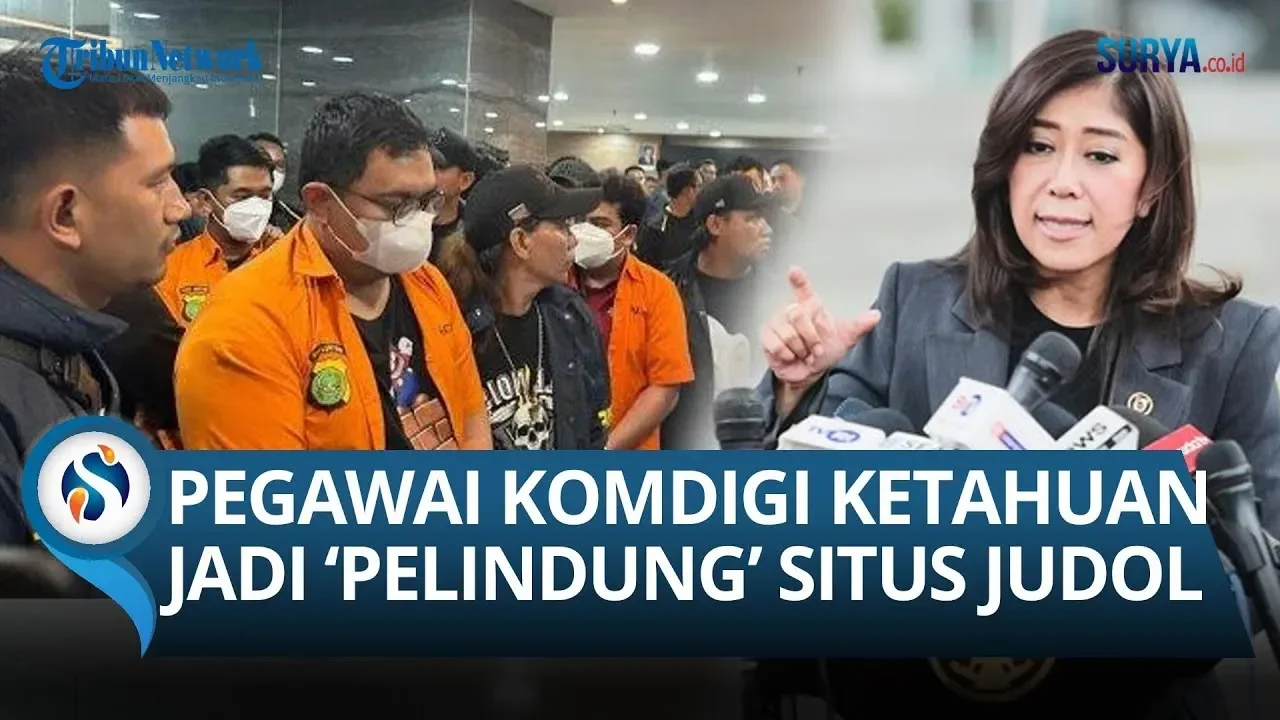 Pejabat Kominfo memberi keterangan pers terkait peredaran judi online.