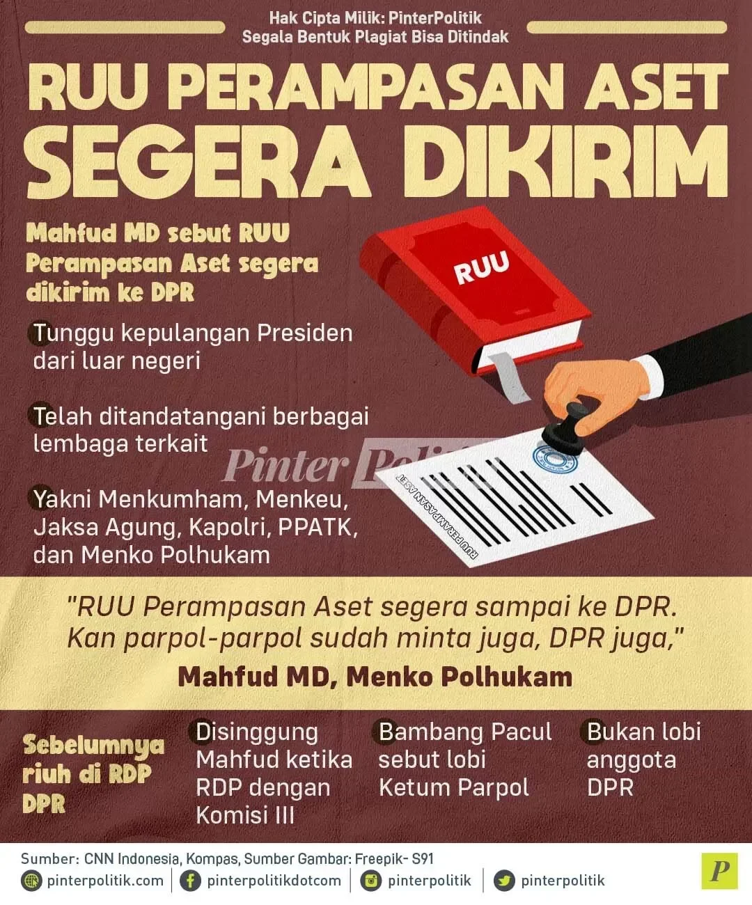 Infografis RUU Perampasan Aset segera dikirim ke DPR, menuntut keadilan pemberantasan korupsi.