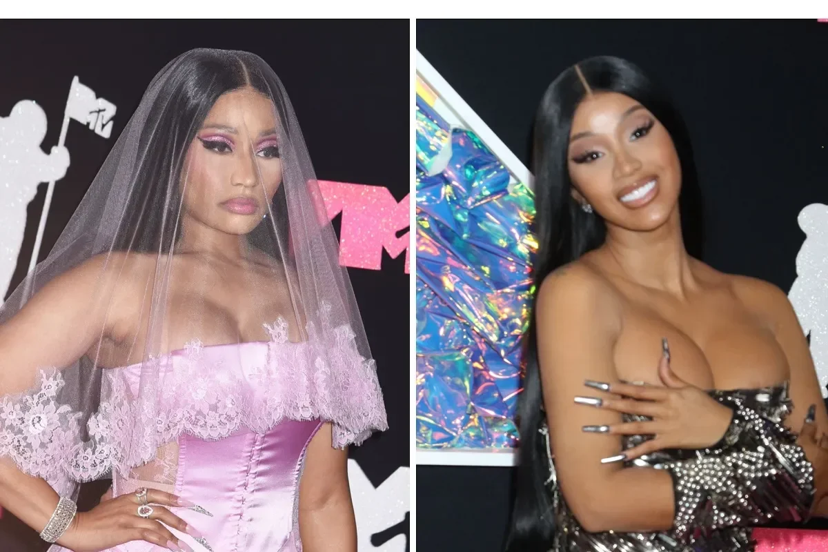 Foto komparasi Nicki Minaj dan Cardi B, sebagai ilustrasi perseteruan di X.