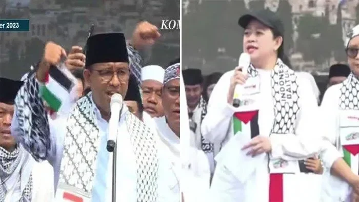 Demonstran kibarkan bendera Palestina saat pidato Rachel Reeves di konferensi Partai Buruh.