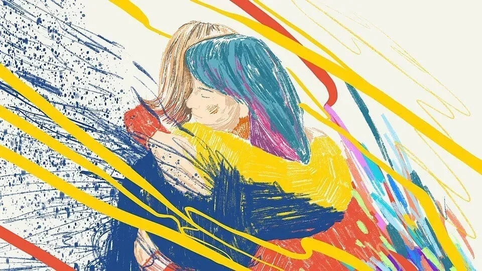 Ilustrasi dua orang berpelukan erat, di tengah gejolak dan kebutuhan akan rekonsiliasi internal.