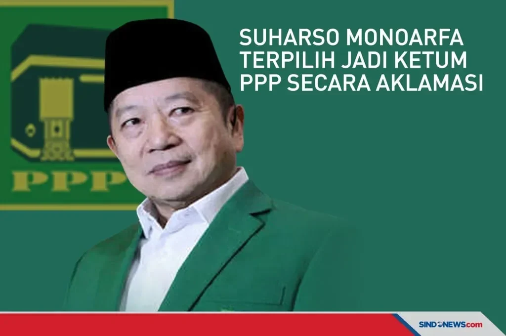 Muhammad Mardiono, Ketua Umum PPP terpilih, mengenakan peci hitam dan jas hijau partai.