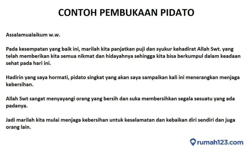 Gambar berisi teks "Contoh Pembukaan Pidato". Tidak relevan dengan pidato Mardiono di artikel.