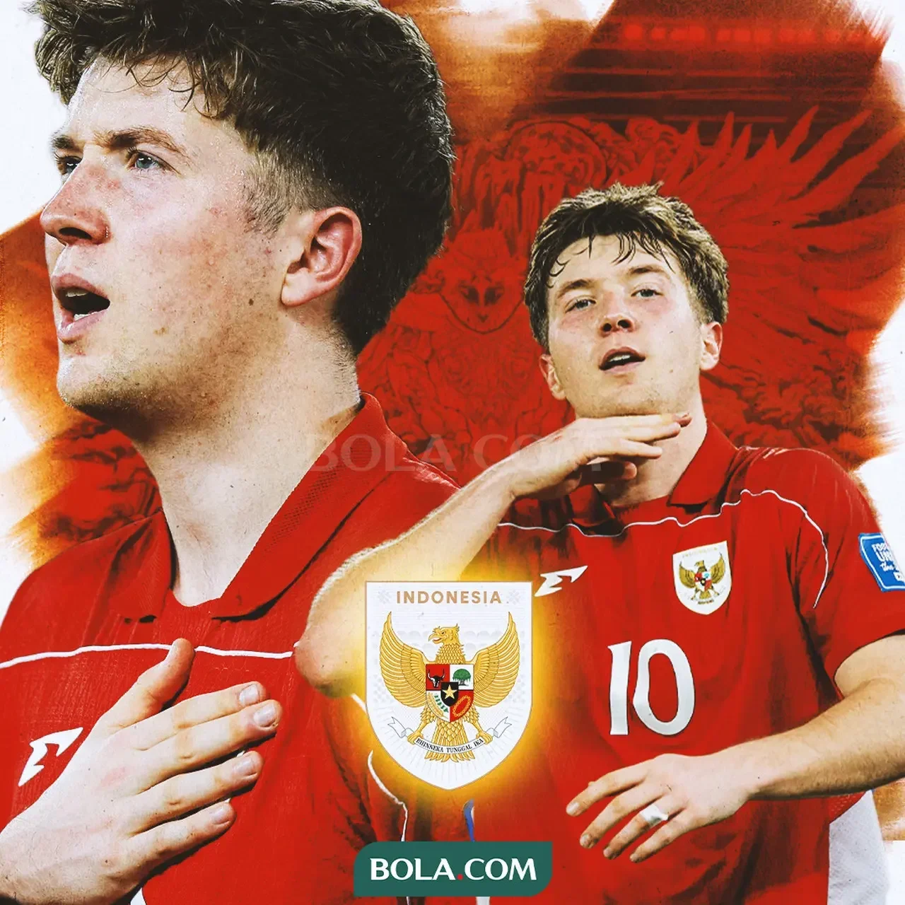 Ole Romeny berseragam Timnas Indonesia dengan logo Garuda dan nomor punggung 10.