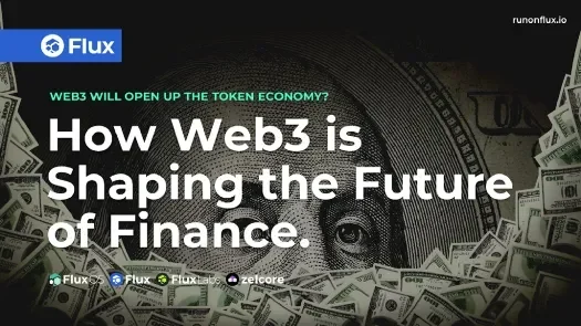 Mata uang dolar dan teks tentang bagaimana Web3 membentuk masa depan finansial.