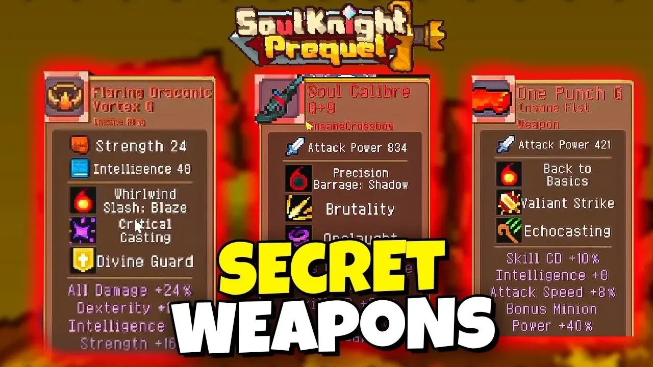 Tampilan layar game menampilkan tiga senjata dengan statistik berbeda.