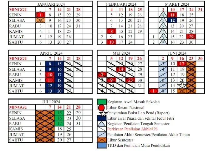 Kalender 2024 menunjukkan jadwal libur nasional dan hari penting lainnya.