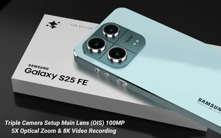Samsung Galaxy S25 FE dengan tiga kamera belakang dan fitur unggulan.