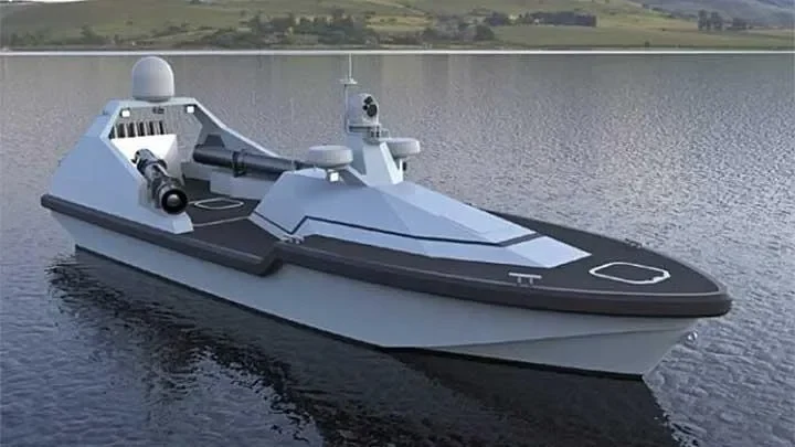 Kapal tanpa awak bersenjata, berpotensi digunakan untuk pengawalan Flotilla di Mediterania.