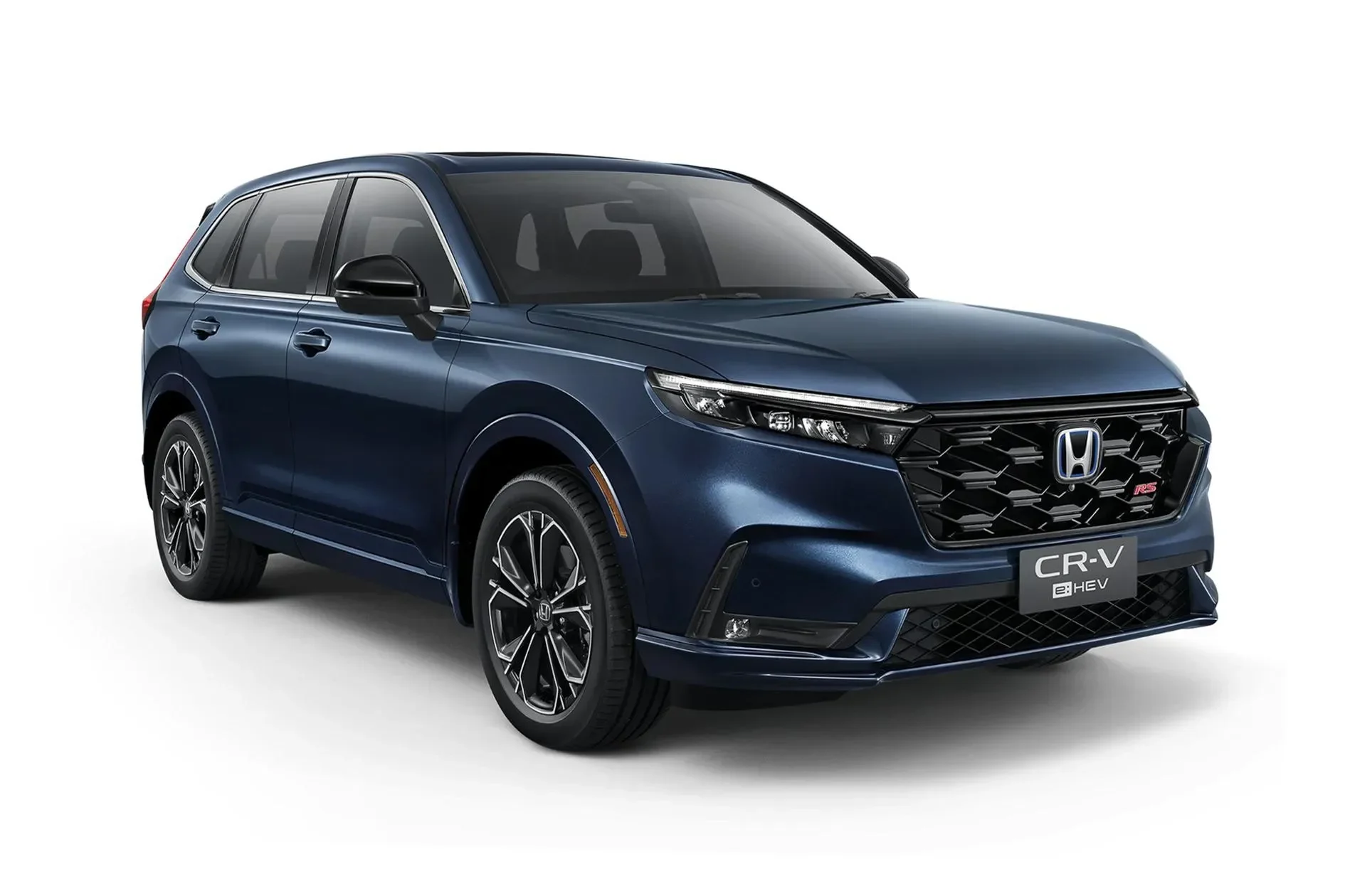 Honda CR-V e:HEV warna biru, tampilan depan, representasi kendaraan elektrifikasi Honda.