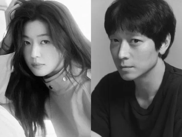 Foto hitam putih Jun Ji-hyun (Seo Mun-ju) dan Park Hae-joon (Jang Jun-ik) dari Tempest.